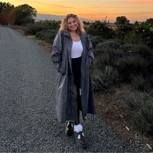 London Fog Floral Trench Coat - Black and Gray